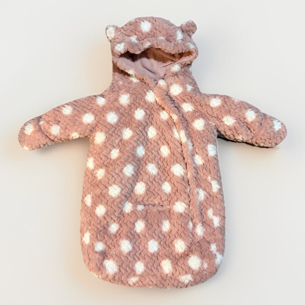 Rothschild Baby Car Seat Bunting Faux Fur Pink Polka Dot Zip Hooded Cozy NWT